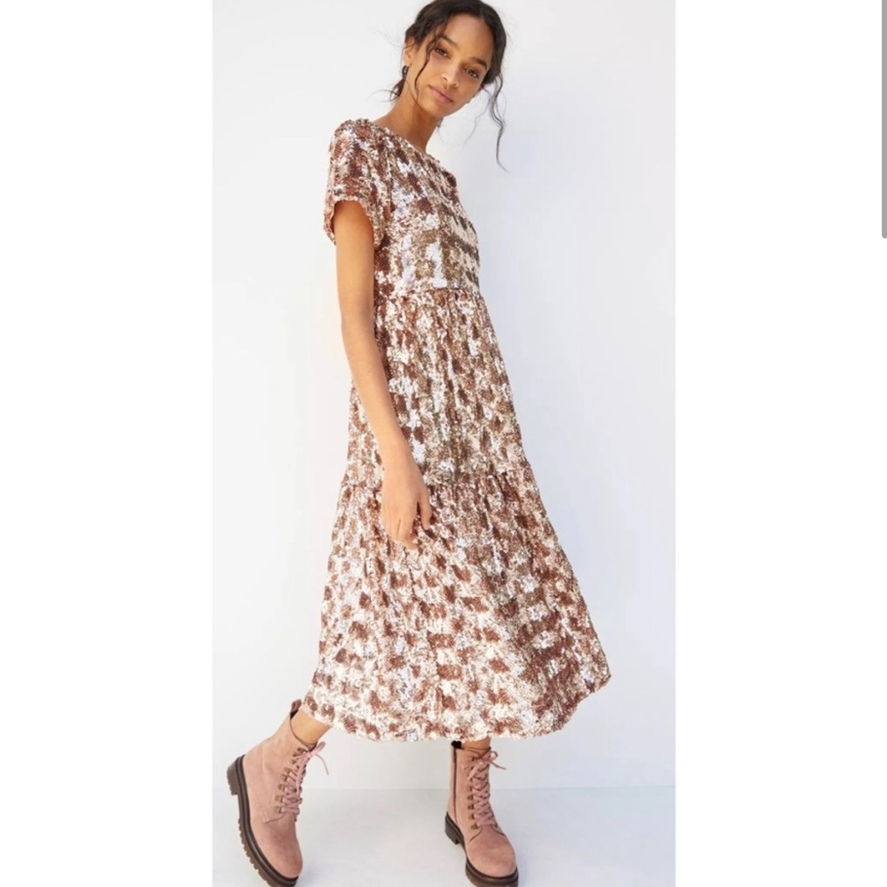 Anthropologie Maeve Bernadette Sequin Gold Christmas Holiday New Years Dress